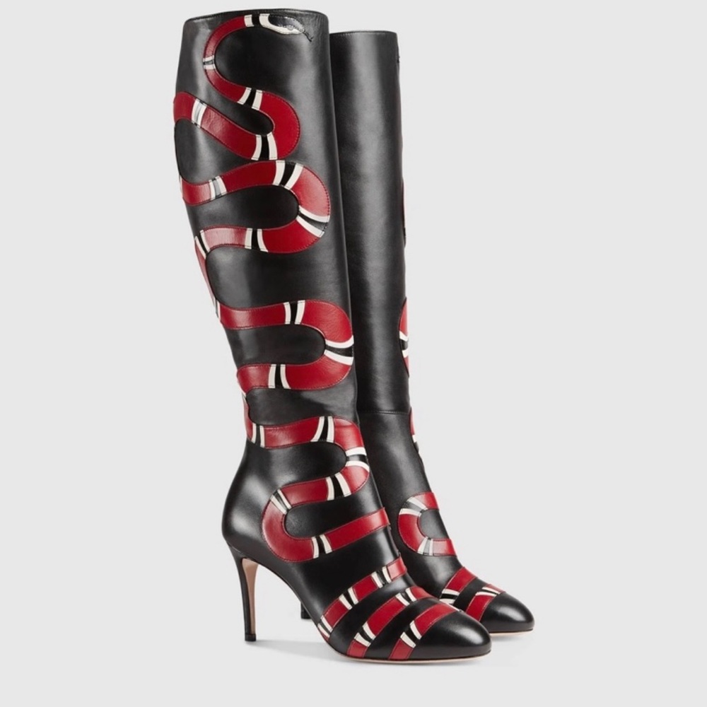 RARE AUTHENTIC WOMENS SIZE US 8 GUCCI LEATHER KINGSNAKE KNEE BOOTS